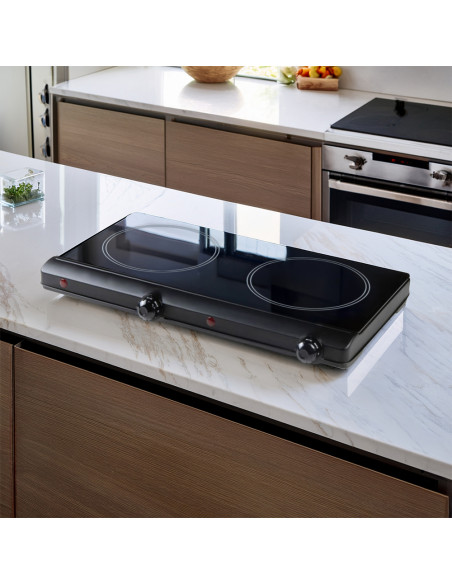 Piastra Elettrica Cottura Infrarossi in Vetroceramica 2400W a Doppia Piastra
