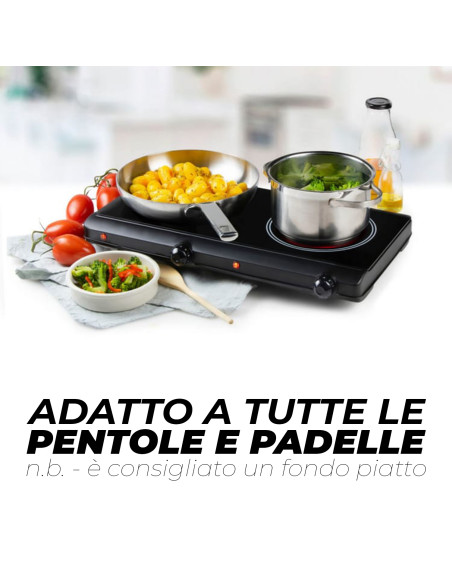 Piastra Elettrica Cottura Infrarossi in Vetroceramica 2400W a Doppia Piastra