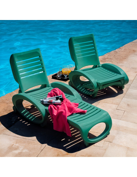 Lettino GRANDSOLEIL Polipropilene Verde Esterno Giardino Pieghevole con 2 Ruote