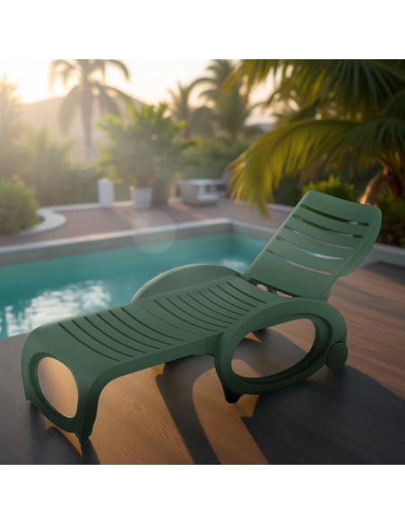 Lettino GRANDSOLEIL Polipropilene Verde Esterno Giardino Pieghevole con 2 Ruote