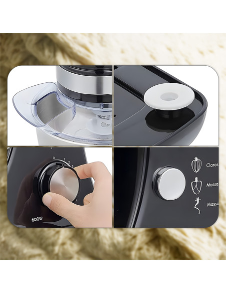 Impastatrice Planetaria 600W Robot Cucina Ciotola 5lt Sbattitore con Accessori