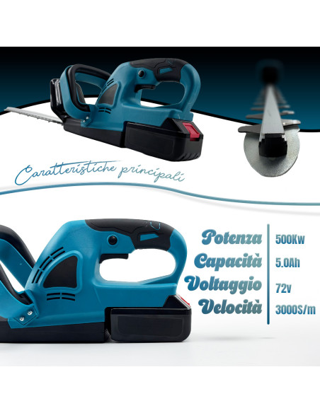 Tagliasiepi Elettrico Cordless Senza Fili 600W Ricaricabile Lama Acciaio 51cm
