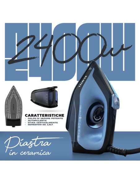Ferro da Stiro a Vapore con Caldaia 2400W Capacità 1.5lt con Piastra in Ceramica