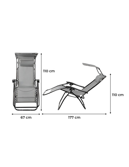 2pz Sedia Sdraio Gravità Zero Pieghevole Reclinabile con Tettuccio Parasole