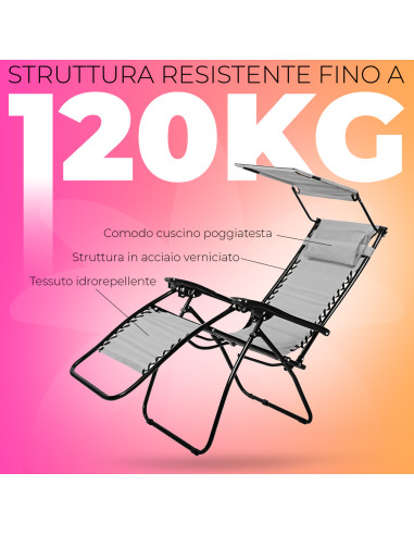 Sedia Sdraio Gravità Zero Pieghevole Tettuccio...