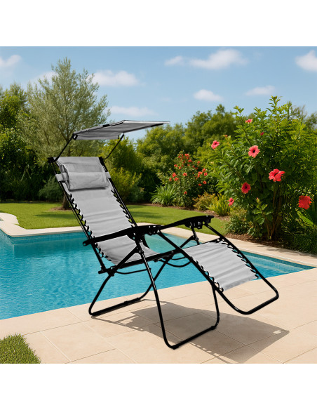 Sedia Sdraio Gravità Zero Pieghevole Tettuccio Parasole Reclinabile in Textilene