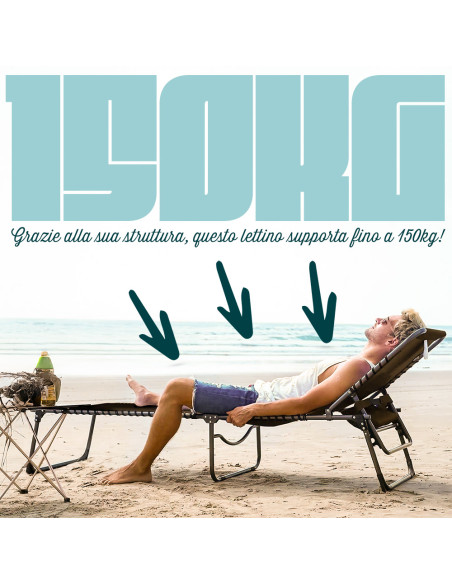 Lettino Prendisole Textilene Design Cordonato Richiudibile Schienale Reclinabile