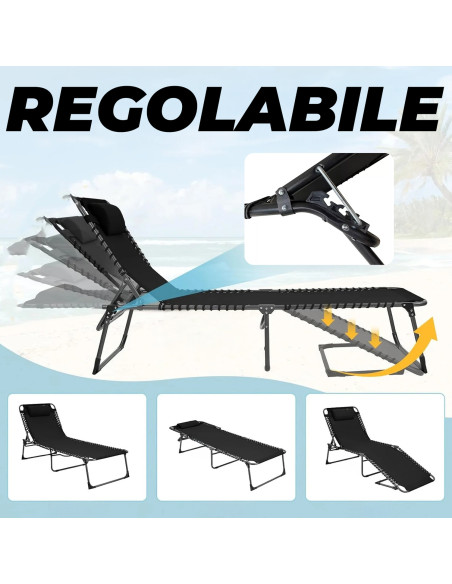 Lettino Prendisole Textilene Design Cordonato Richiudibile Schienale Reclinabile