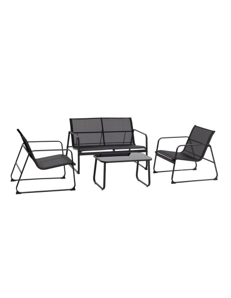 Set Giardino Zanzibar NERO Salotto 4pz da Esterno Divano 2 Poltrone e Tavolino