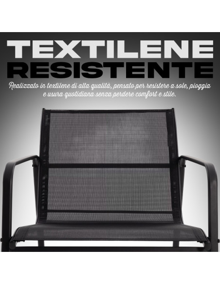 Set Giardino Zanzibar NERO Salotto 4pz da Esterno Divano 2 Poltrone e Tavolino