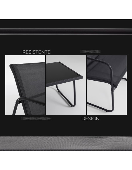 Set Giardino Zanzibar NERO Salotto 4pz da Esterno Divano 2 Poltrone e Tavolino