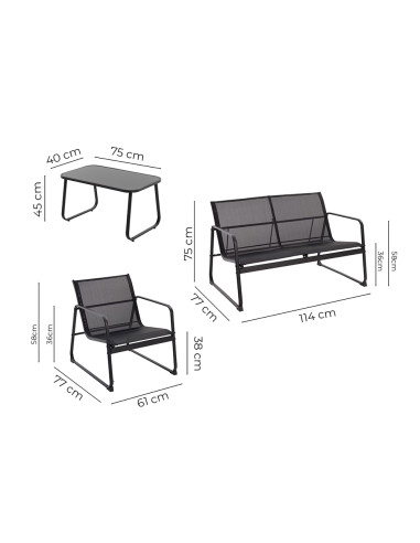 Set Giardino Zanzibar NERO Salotto 4pz da...