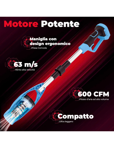 Soffiatore Wireless Batteria 24V Portatile Richiudibile da Giardino per Foglie