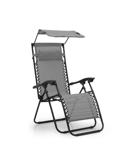 Sedia Sdraio Gravità Zero Pieghevole Tettuccio Parasole Reclinabile in Textilene