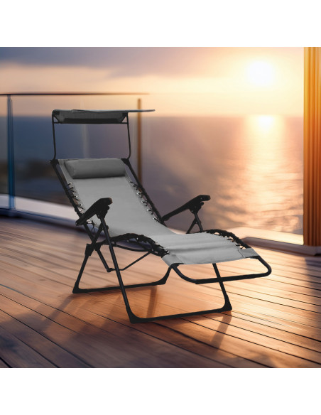 2pz Sedia Sdraio Gravità Zero Pieghevole Reclinabile con Tettuccio Parasole