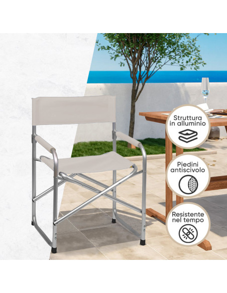 Set 2pz Sedia Regista in Alluminio e Textilene Pieghevole da Campeggio 82x57x55