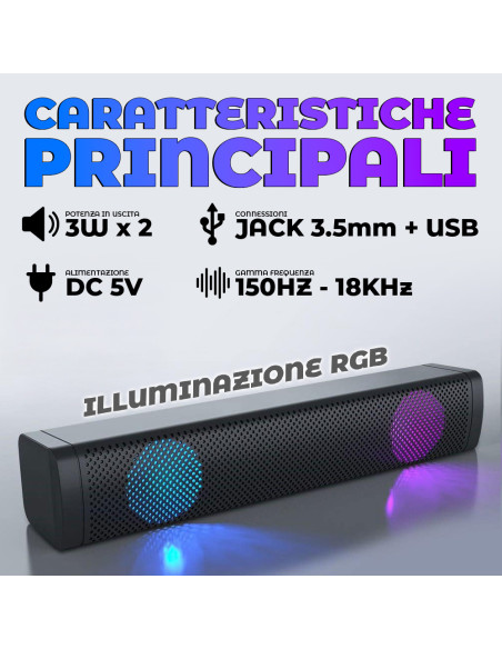 Cassa Audio PC Altoparlante Scrivania RGB Soundbar Computer Laptop Jack e USB
