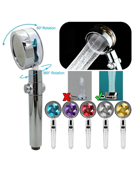 Soffione Turbocompressore Doccia Rotabile 360° Doccino con Filtro Purificante