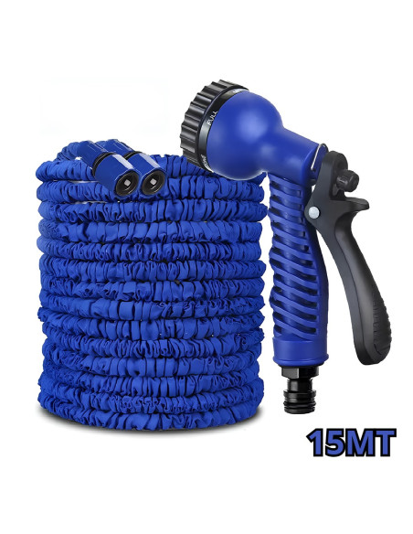 Tubo Giardino Estensibile 15MT Flessibile Spruzzatore 7 Getti Ugello Universale