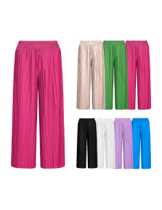Pantalone Lungo Donna Estivo Gamba Larga Modello Plisse...