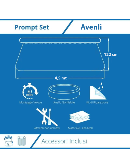 Piscina Fuoriterra AVENLI Rotonda Gonfiabile con Accessori 450x84cm Autoportante