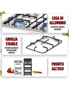 Fornello Gas Naturale Cucinotto Piano Cottura 4 Fuochi Lega Alluminio 2 Ripiani