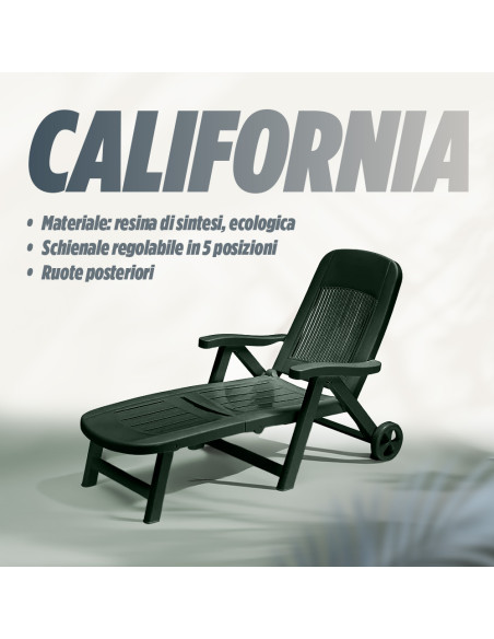 Lettino Prendisole CALIFORNIA Ruote Posteriori Schienale Reclinabile da Esterno