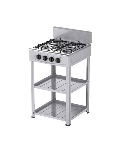 Fornello Gas Naturale Cucinotto Piano Cottura 4 Fuochi Lega Alluminio 2 Ripiani