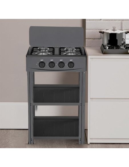 Fornello Gas Naturale Cucinotto Piano Cottura 4 Fuochi Lega Alluminio 2 Ripiani