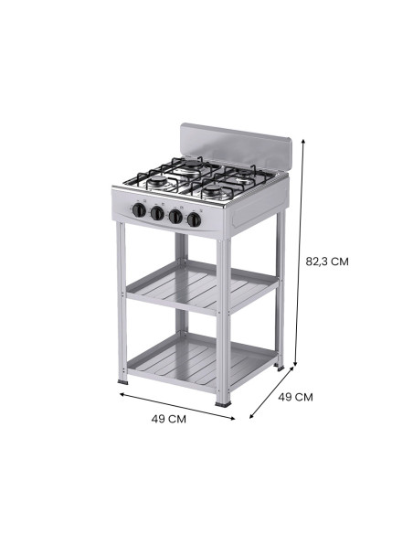 Fornello Gas Naturale Cucinotto Piano Cottura 4 Fuochi Lega Alluminio 2 Ripiani