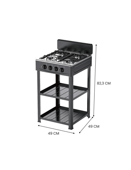 Fornello Gas Naturale Cucinotto Piano Cottura 4 Fuochi Lega Alluminio 2 Ripiani