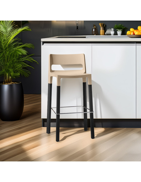 Set 4 Sgabelli NATURAL DIVO Tecnopolimero e Legno Seduta H75cm Design Moderno