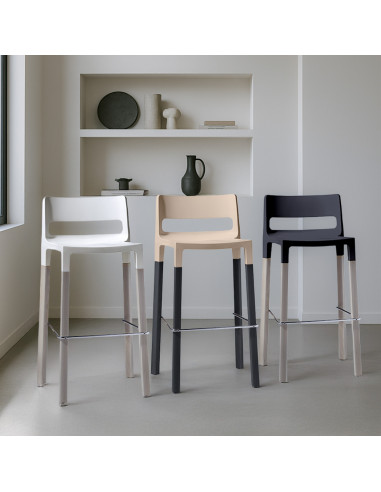 Set 4 Sgabelli NATURAL DIVO Tecnopolimero e...