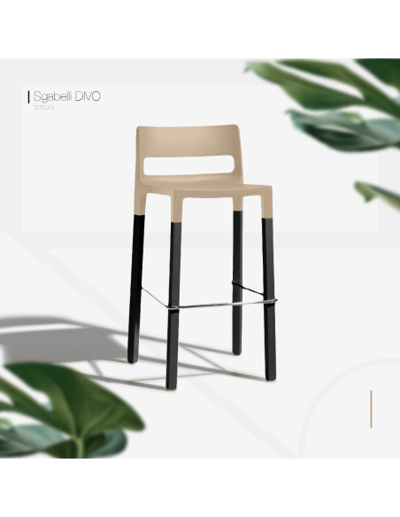 Set 4 Sgabelli NATURAL DIVO Tecnopolimero e Legno Seduta H75cm Design Moderno