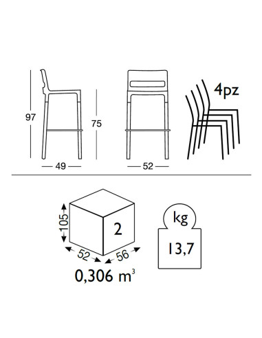 Set 4 Sgabelli NATURAL DIVO Tecnopolimero e...