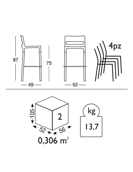 Set 4 Sgabelli NATURAL DIVO Tecnopolimero e Legno Seduta H75cm Design Moderno
