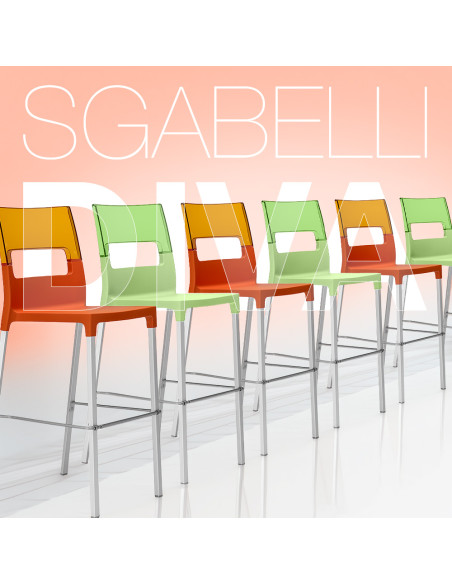 Set 4 Sgabelli DIVA Tecnopolimero Seduta Trasparente H65cm Design Moderno