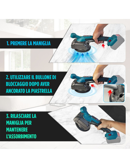 Ventosa Vibrante Piastrelle 130mm Doppia Batteria Ricaricabile 21V con Valigetta