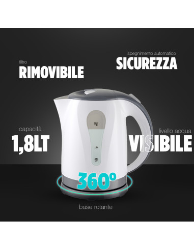 Bollitore Elettrico Cordless 1,8L 2200W Base...