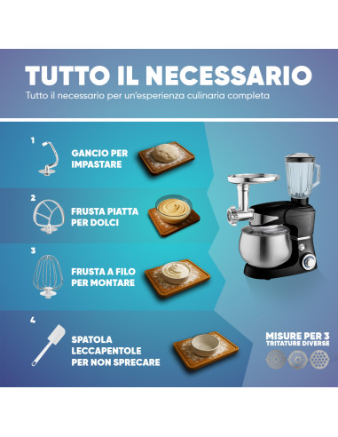 Impastatrice Planetaria Multifunzione 1000W con...