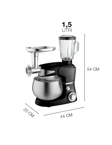 Impastatrice Planetaria Multifunzione 1000W con Tritacarne e Frullatore 6 Litri