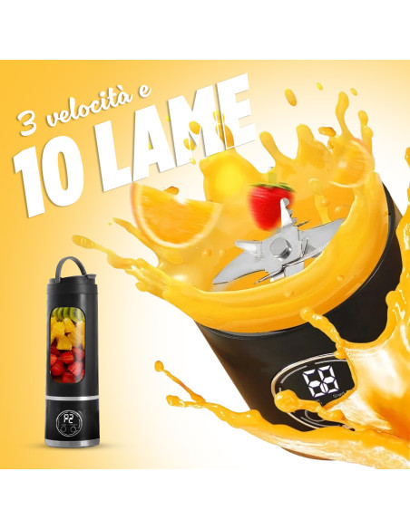 Frullatore Portatile Borraccia Ricaricabile USB Senza Fili 450ml Lame in Acciaio