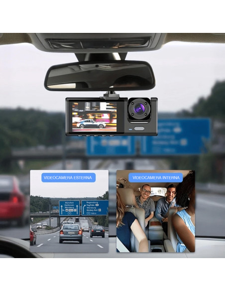 Dash Cam DVR Monitoraggio Auto Tripla Telecamera Monitor 2" Video Full HD 1080