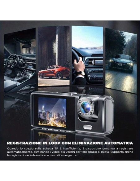 Dash Cam DVR Monitoraggio Auto Tripla Telecamera Monitor 2" Video Full HD 1080