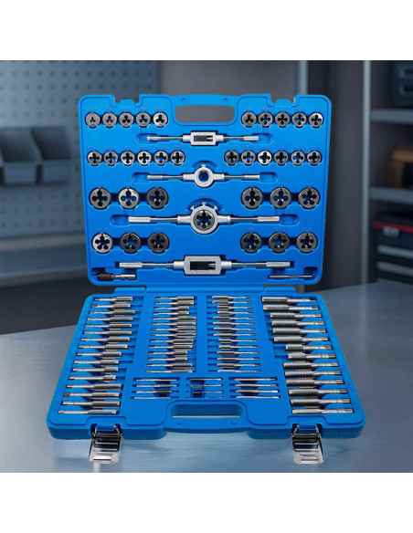 Valigetta 110pz Kit Maschi e Filiere Metriche Utensili Professionali in Acciaio