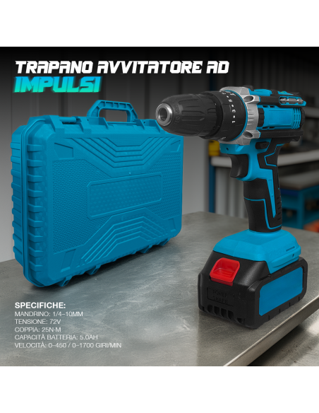 Kit Avvitatore Trapano Smerigliatrice Wireless Doppia Batteria 72V con Valigetta