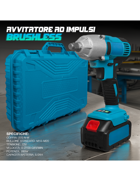 Kit Avvitatore Trapano Smerigliatrice Wireless Doppia Batteria 72V con Valigetta