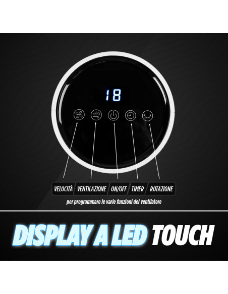Ventilatore Dictrolux a Torre con Telecomando 3 Modalità Timer Display LED Touch