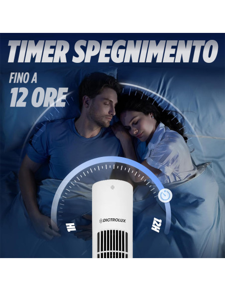 Ventilatore Dictrolux a Torre con Telecomando 3 Modalità Timer Display LED Touch