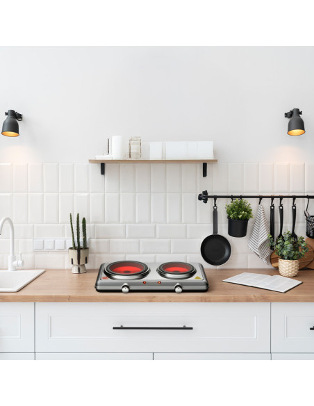 Fornello Elettrico Doppia Piastra Cottura Infrarossi Fornello in Acciaio 2300W